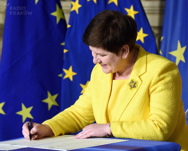 Premier RP Beata Szydło podczas uroczystości upamiętniających 60. rocznicę podpisania Traktatów Rzymskich fot: PAP/Radek Pietruszka