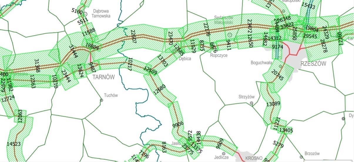 Wizualizacja wyników Średniego Dobowego Pomiaru Ruchu Rocznego . Źródło: GDDKiA 