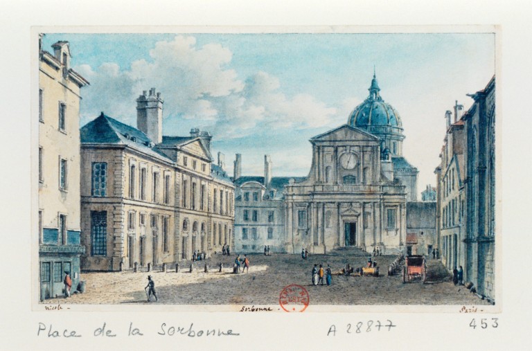 Plac i kaplica Sorbony na początku XIX w. - Victor Jean Nicolle (1754-1826) fot. Wikipedia