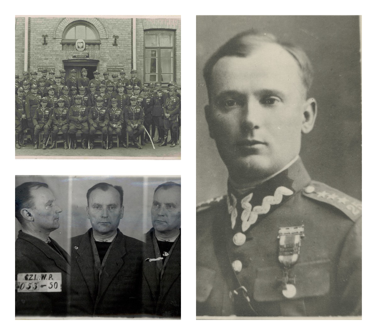 85 Pułk Piechoty w Nowowilejce  ( Pluta Czachowski drugi z lewej ) Archiwum domowe Wandy Klenczon,  Kazimierz Pluta - Czachowski w stopniu majora. Archiwum domowe Niny i Andrzeja Sławińskich / fot. dzięki uprzejmości M.Lewandowskiego. Zdjęcie więzienne Pluty - Czachowskiego. 1950 r / AIPN