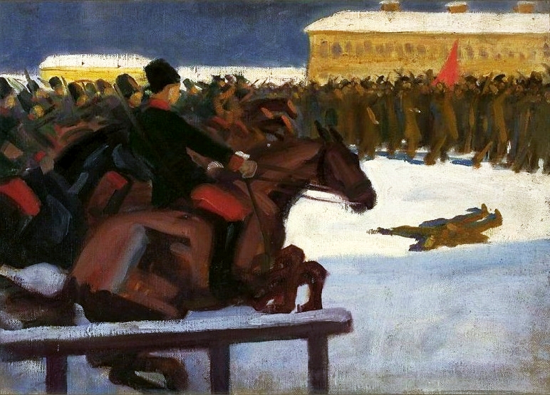 Demonstracja uliczna w 1905. Obraz Władysława Skoczylasa ( 1883-1934)