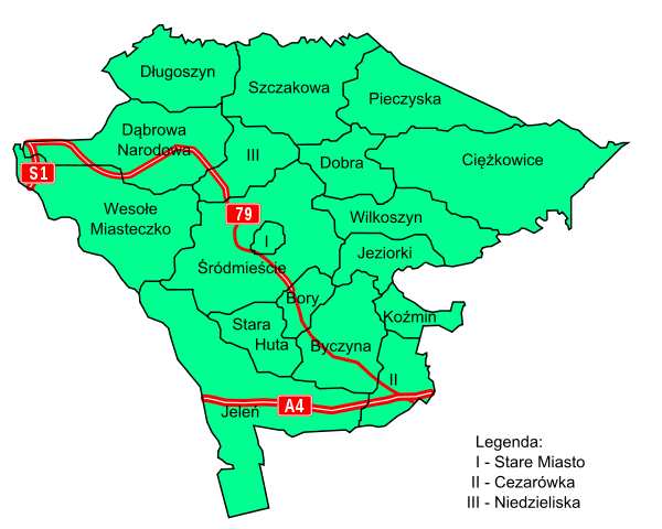 Mapa dzielnic Jaworzna (fot. Wikipedia)