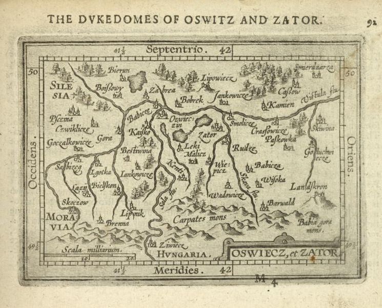 Łęki na mapie Księstwa Oświęcimskiego i Zatorskiego - mapa Abrahama Orteliusa z 1603.  (fot.Wikipedia)
