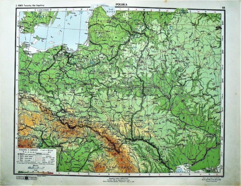 Eugeniusz Romer, Powszechny Atlas Geograficzny, Lwów–Warszawa 1934, karta 44, Polska, fot. Ewa Olkuśnik, zbiory autorki
