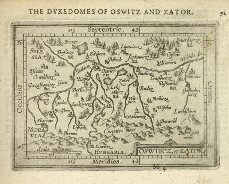 Łęki na mapie Księstwa Oświęcimskiego i Zatorskiego - mapa Abrahama Orteliusa z 1603. (fot.Wikipedia)
