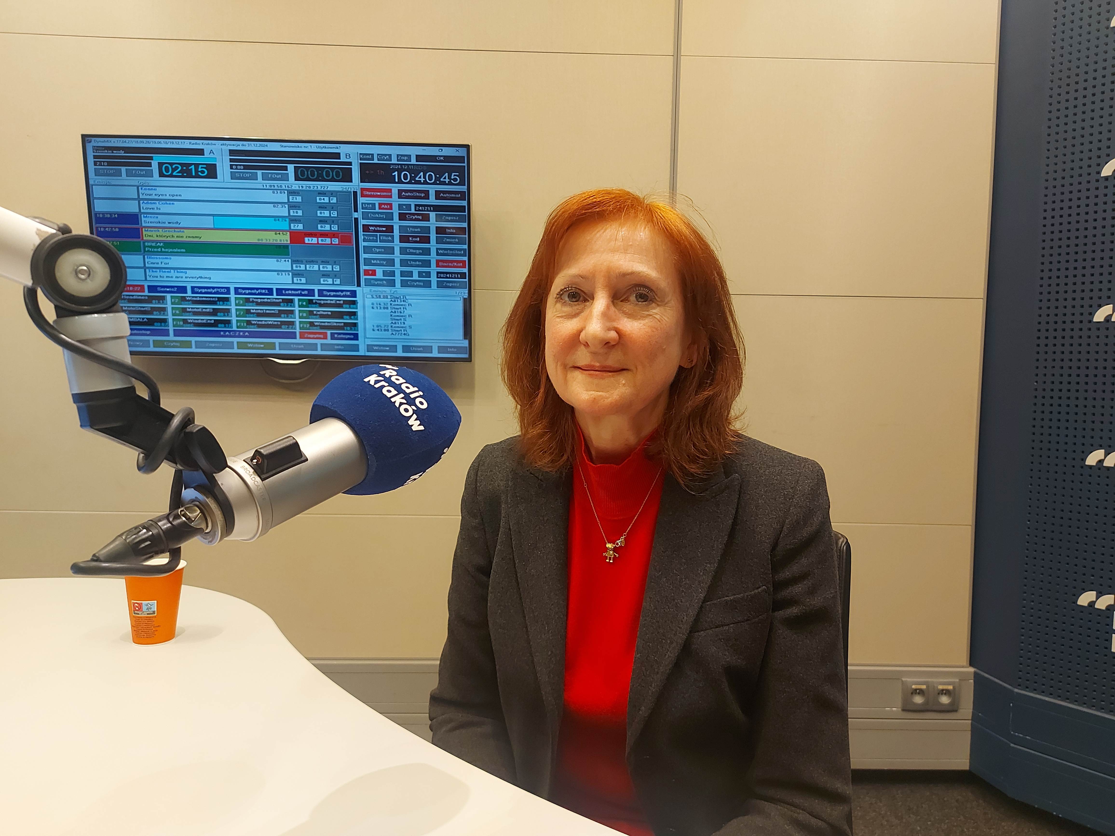 Dr hab. Mirosława Mycawka, prof. UJ w studiu Radia Kraków, fot. Sylwia Paszkowska