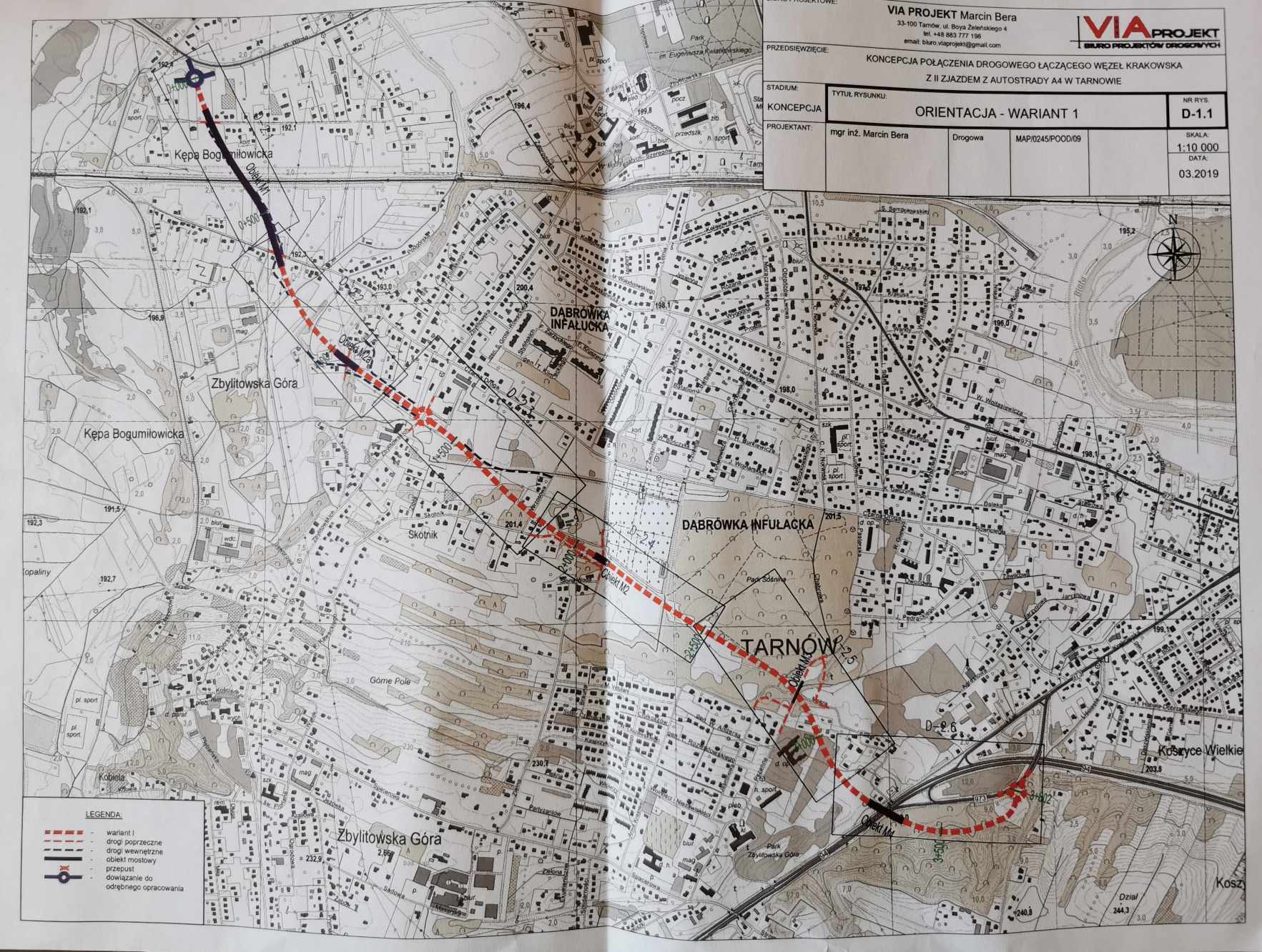 Planowany przebieg zachodniej obwodnicy Tarnowa. Stan na 2019 r.