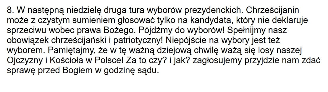 Ogłoszenie ze strony internetowej parafii w Szczawie po zmianie