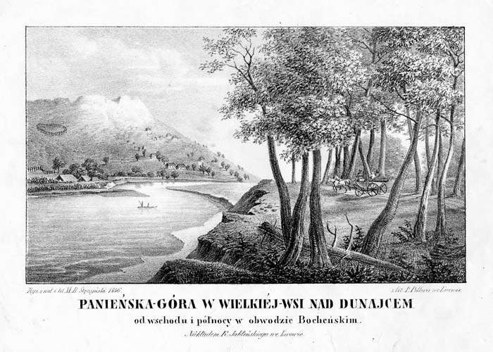 Panieńska Góra w Wielkiej Wsi na litografii Macieja Bogusza Stęczyńskiego z 1846 r. (fot.Wikipedia)