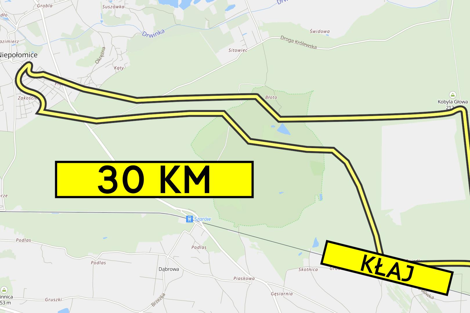 Oto nasza pętla Kłaj - Niepołomice - Kłaj.