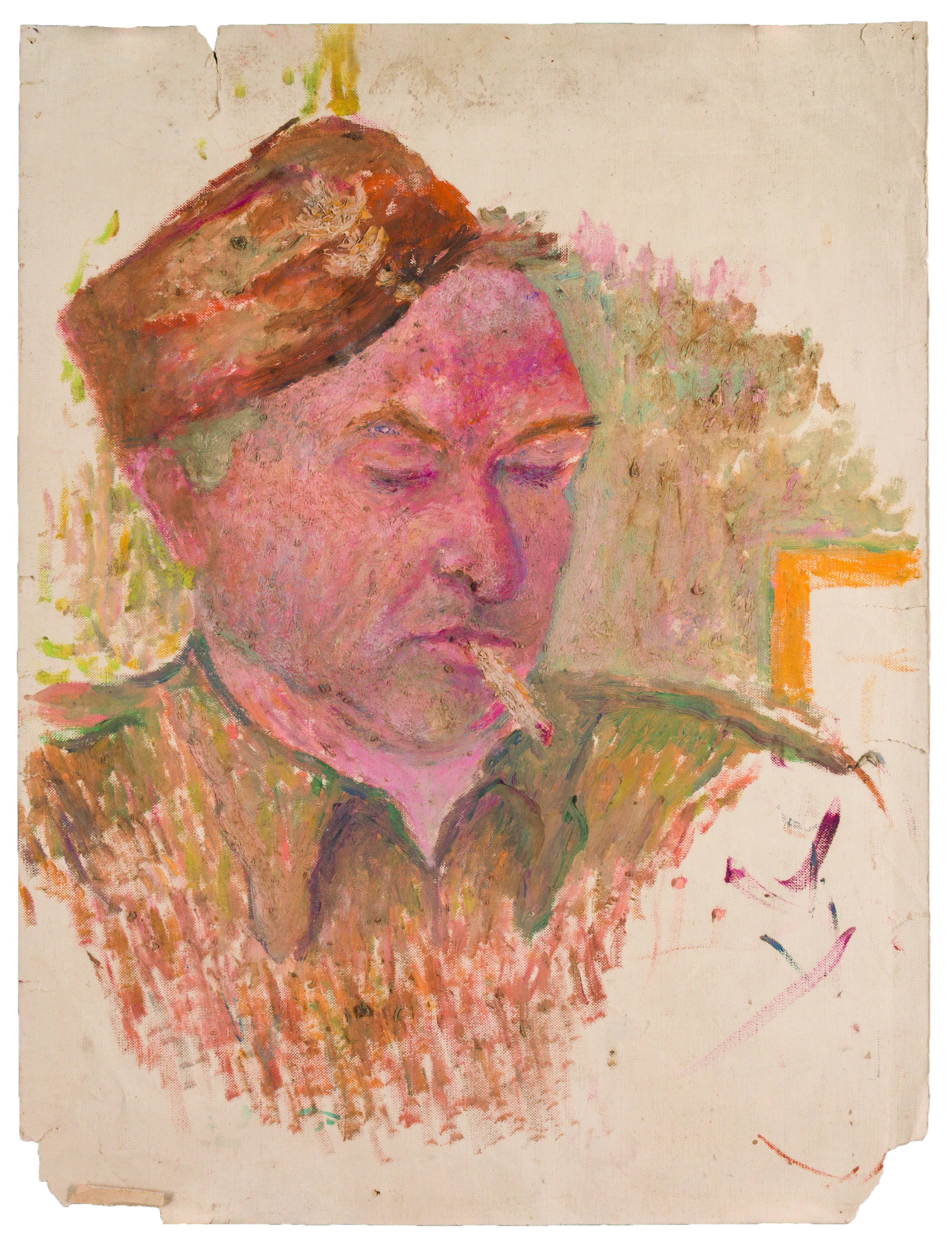 Józef Jarema, Mężczyzna z papierosem (autoportret), olej, papier, Kolekcja Christiana i Véronique Leprette’ów