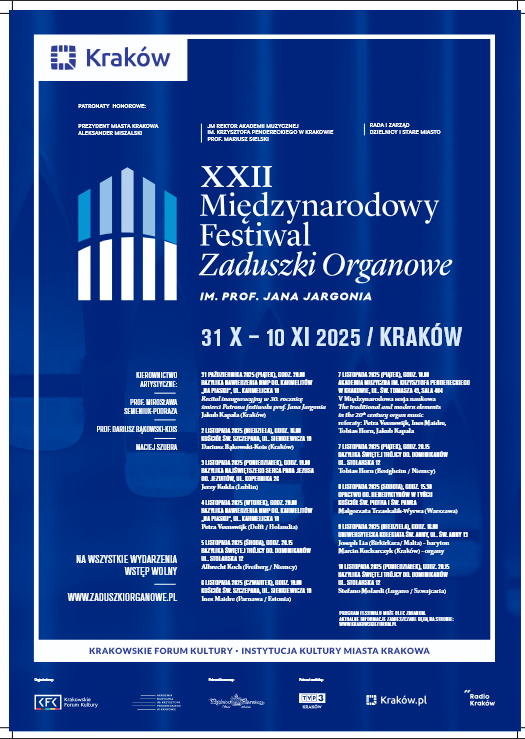 Zaproszenie na XXII Międzynarodowy Festiwal „Zaduszki Organowe” im. prof. Jana Jargonia,