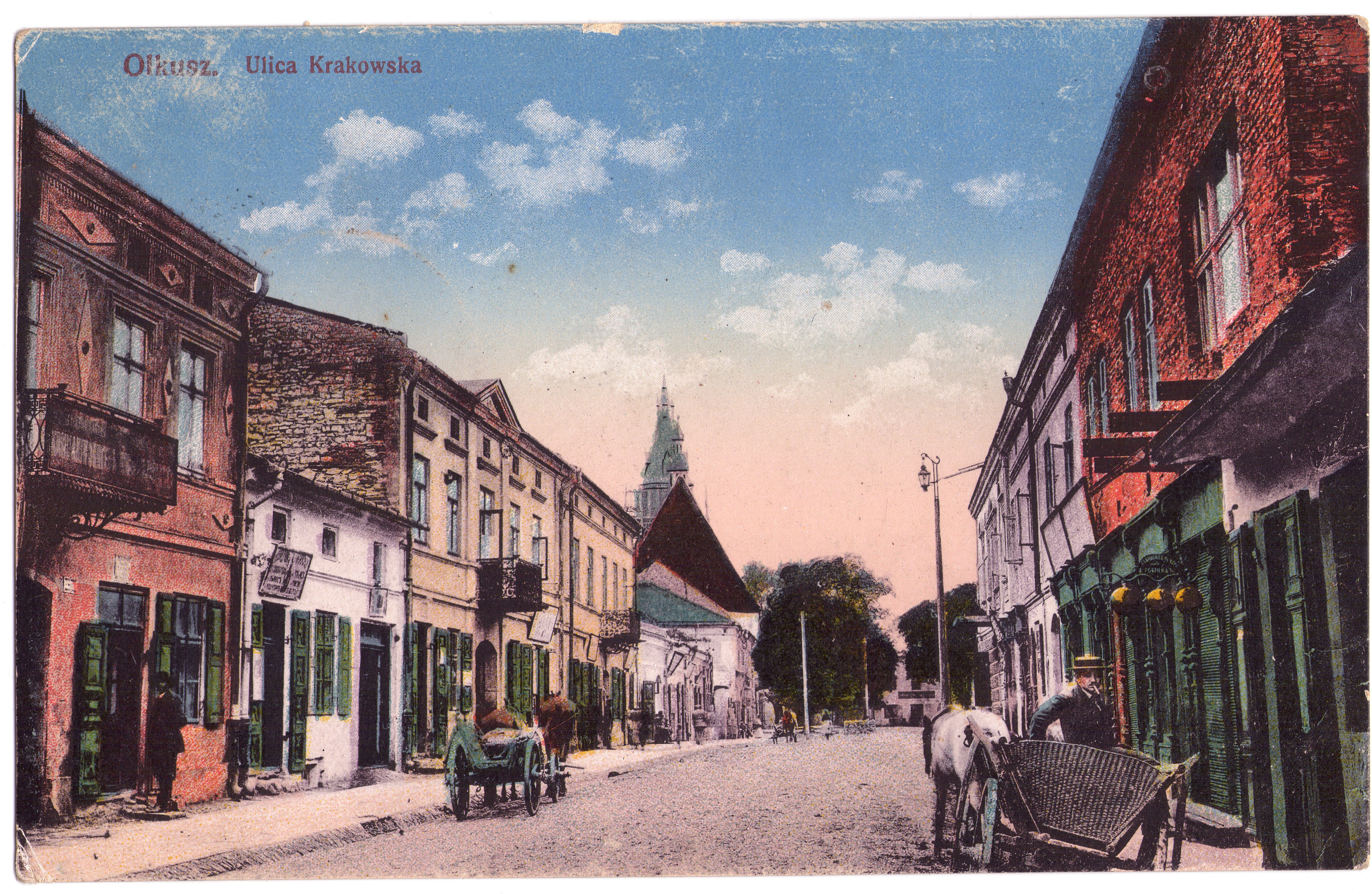 Olkusz. Ulica Krakowska. Nakład St. Opatowieckiego 1916 r. (fotografia z 1913 r.). Ze zbiorów Marka Piotrowskiego