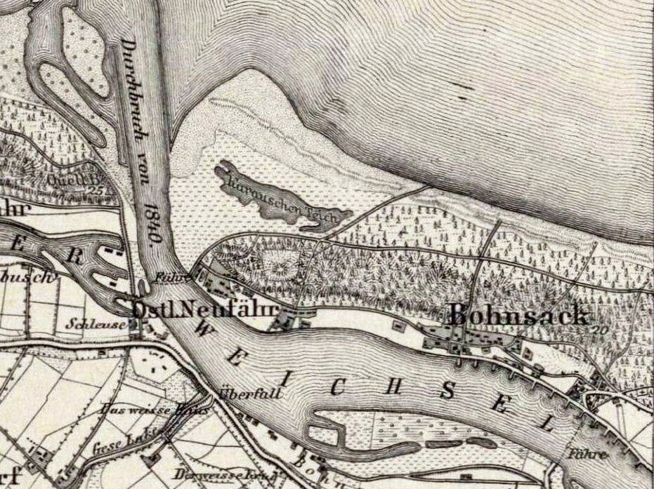 Wisła Śmiała na niemieckiej mapie jako Weichseldurchbruch (1901) - fot. Wikipedia