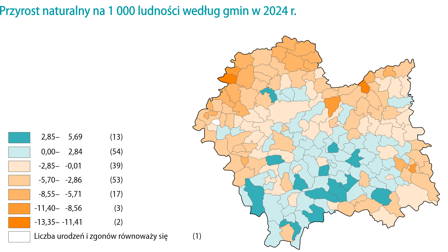 Przyrost naturalny na 1000 ludności gminy - 2024. Grafika US Kraków