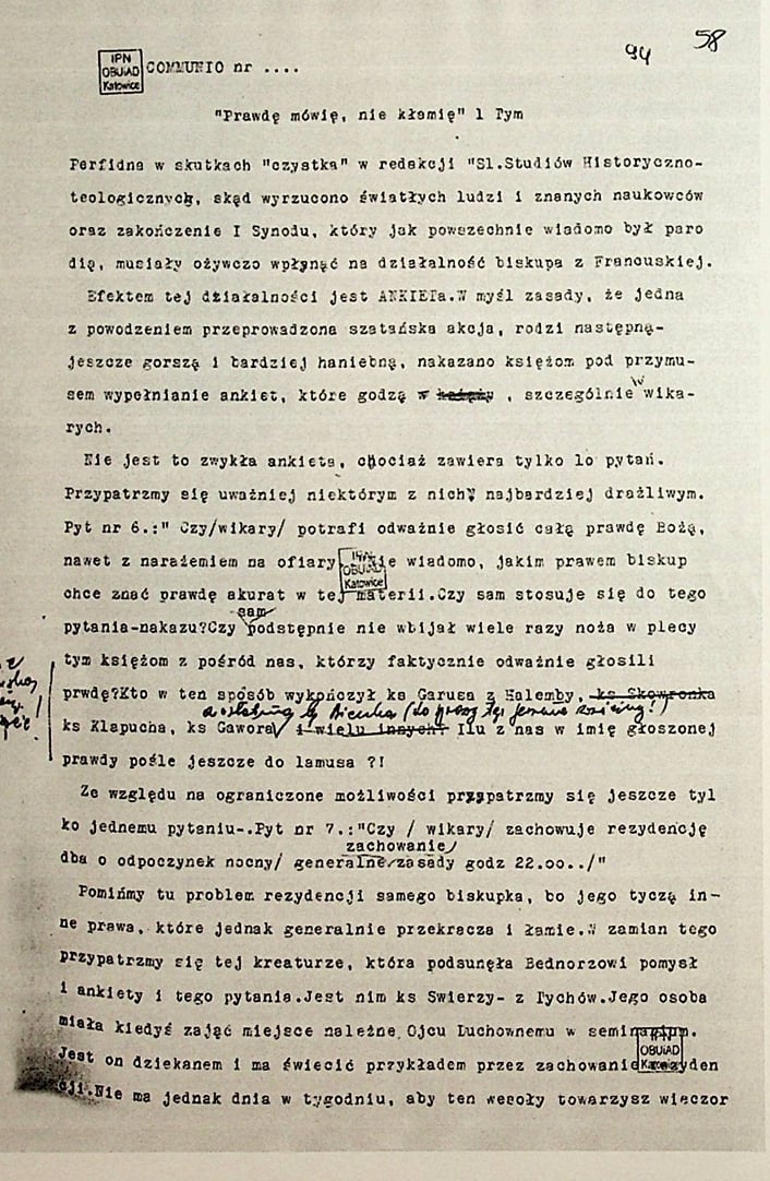 Dezintegracyjne pismo opracowane z inspiracji SB w ramach cyklu 