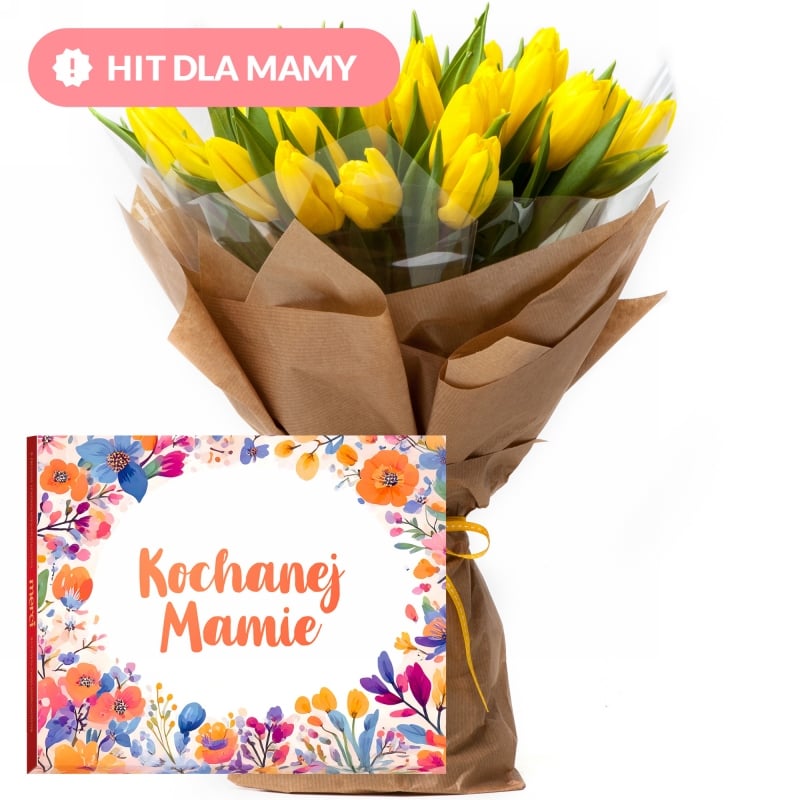 Tulipany żółte + Merci fot. e-kwiaty.pl