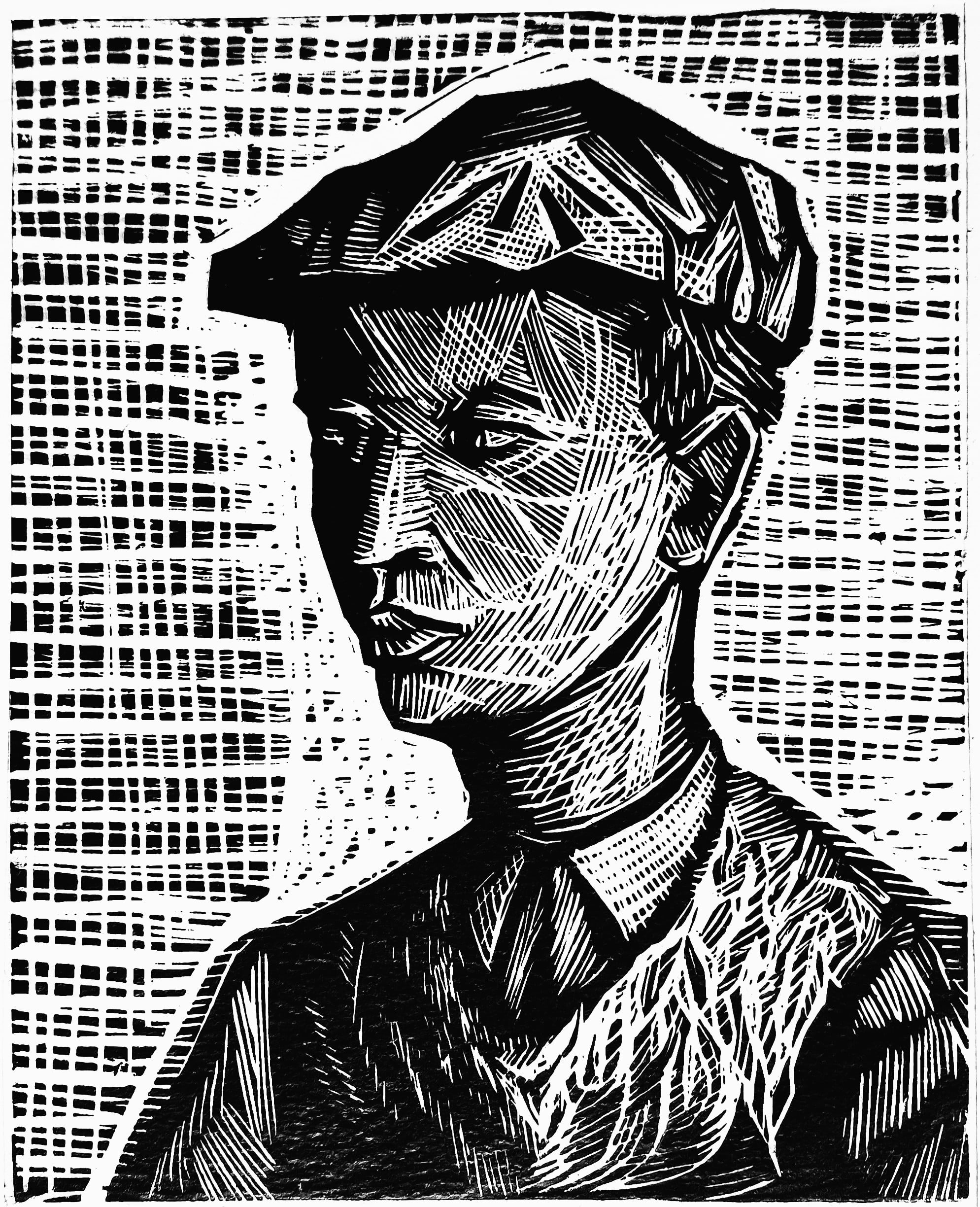 Autoportret, linoryt 20x16 (1966)