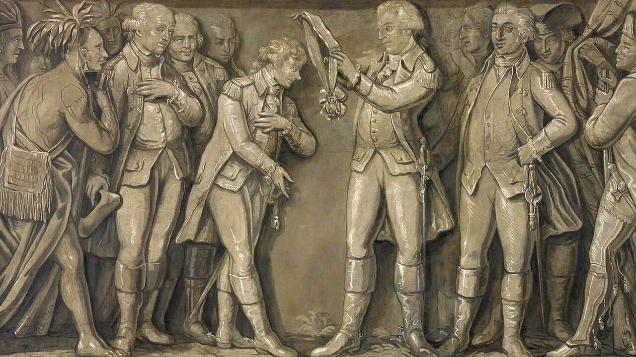 Jerzy Waszyngton odznacza Kościuszkę Orderem Cyncynata, tempera Michała Stachowicza z 1818 roku