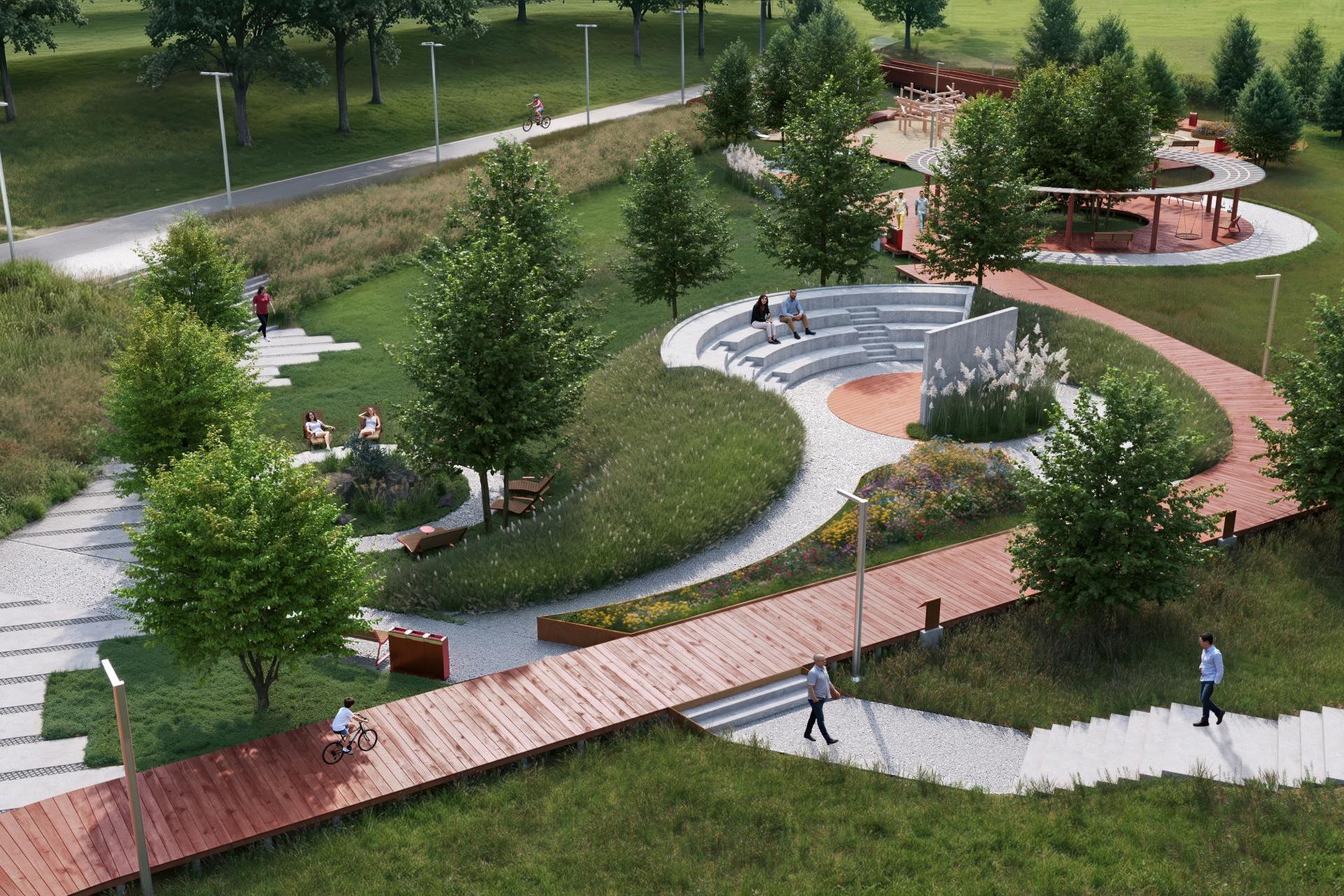 Pierwszy park miejski w Trzebini powstanie obok Balatonu. Będą cztery strefy i amfiteatr. WIZUALIZACJE