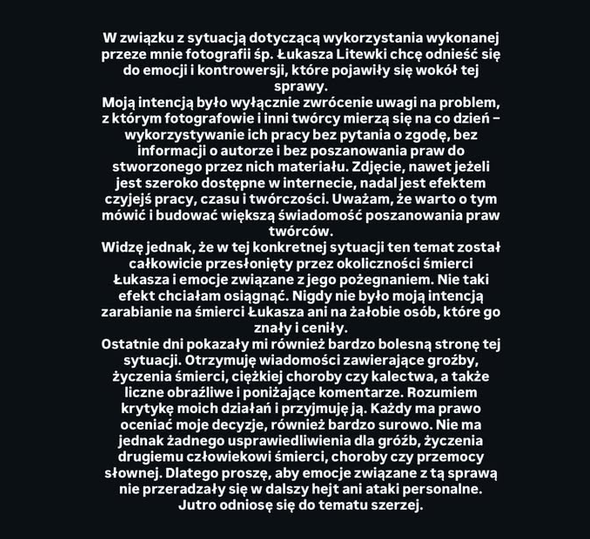 Oświadczenie Jagody Owczarek.