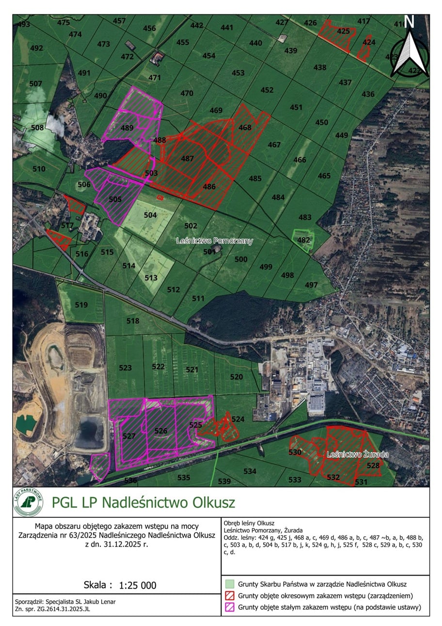Mapa przygotowana przez Nadleśnictwo Olkusz