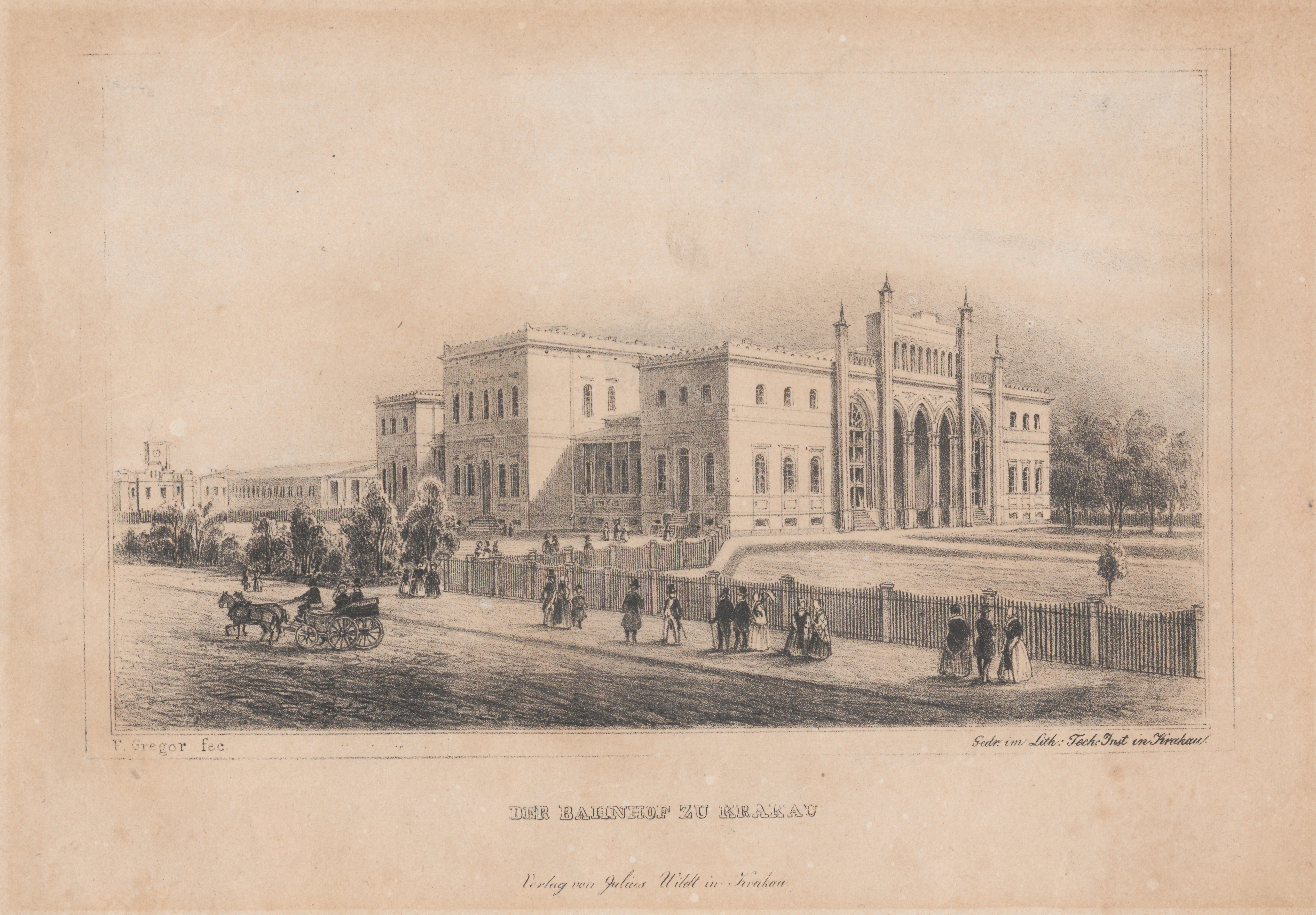 Pierwszy dworzec na stacji Kraków, 1850, ze zbiorów Muzeum Krakowa